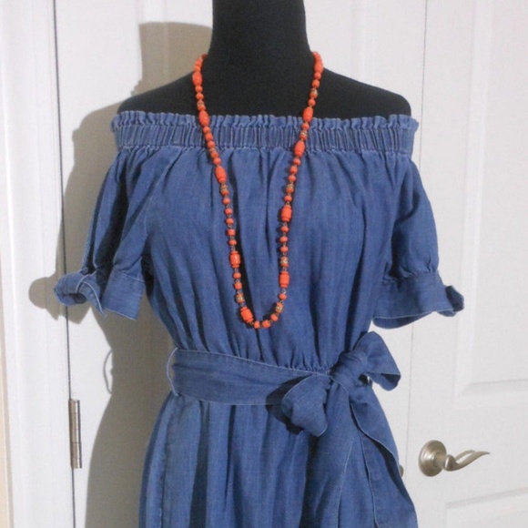 J CREW NWT Off the Shoulder Chambray Dress 4 - Picture 2 of 8